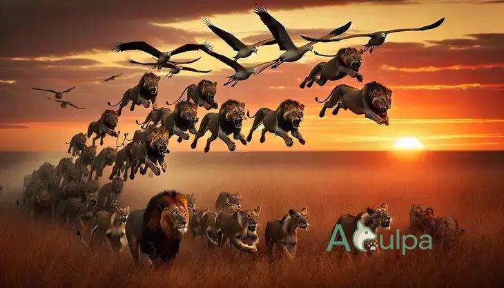 Caçadas coordenadas dos leões da savana